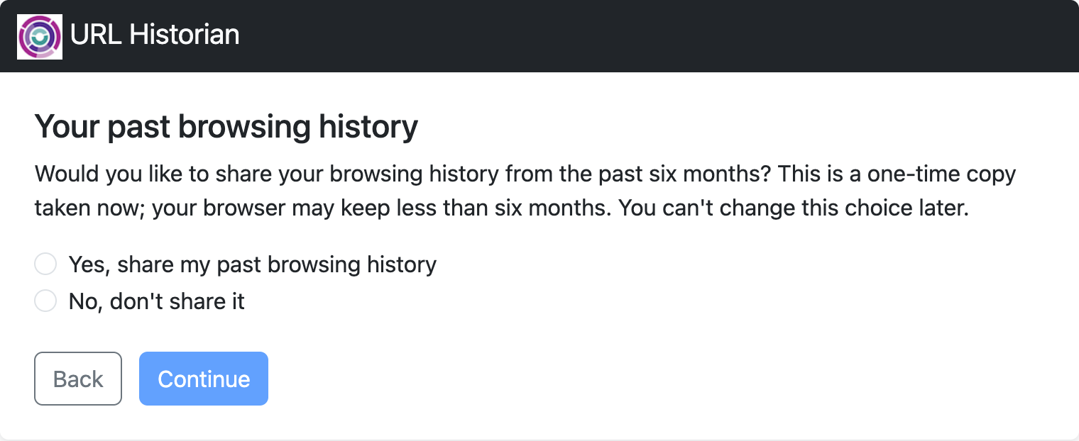 The past browsing history question, with Yes and No options