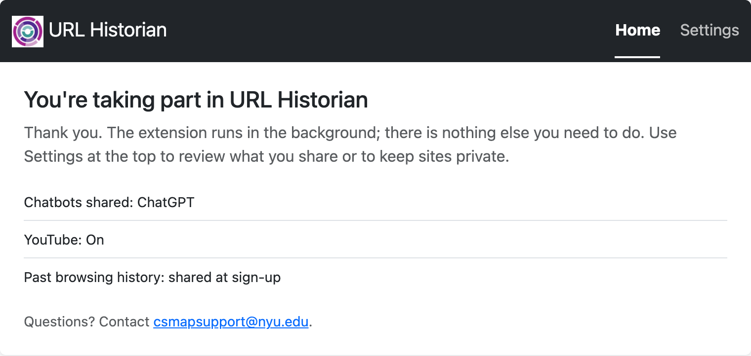 The Home page, listing what is shared